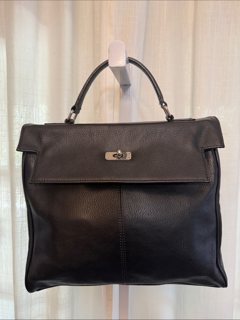 Fossil Black Faux Leather Top-Handle Satchel
